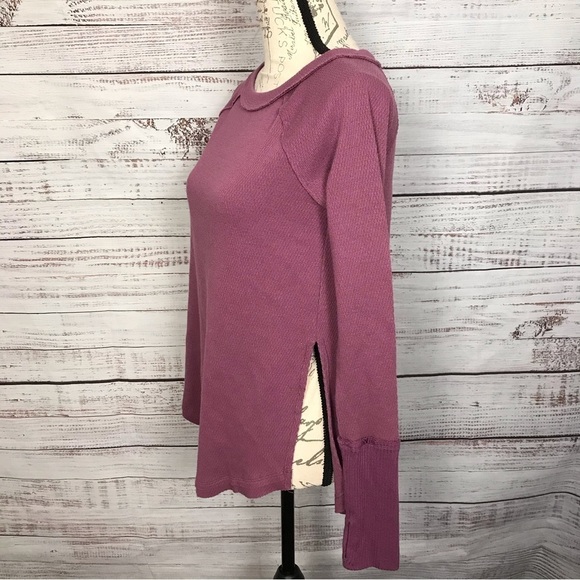 Free People Womens Long Sleeve Top Thermal Knit Purple Relaxed Fit - Picture 4 of 6